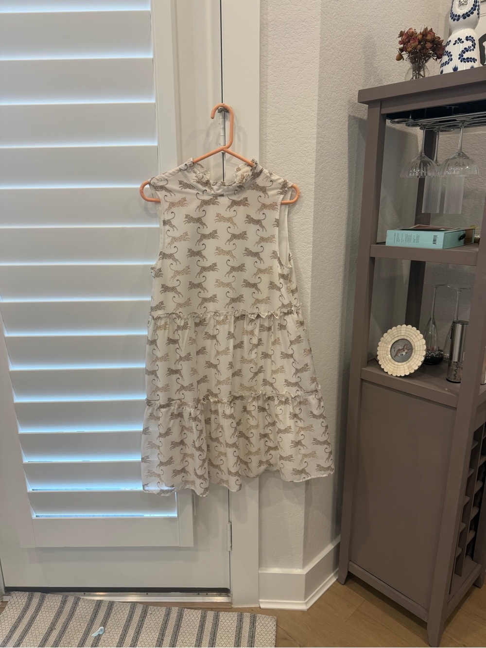 Women’s Cream Sleeveless Tiered Dress with Cheetahs